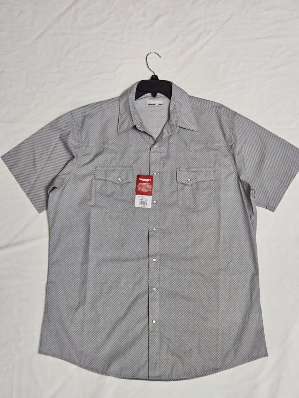 Wrangler Wrancher Men's XL Pearl Snap Short Sleeve Grey Chevron Ranchwear Shirt